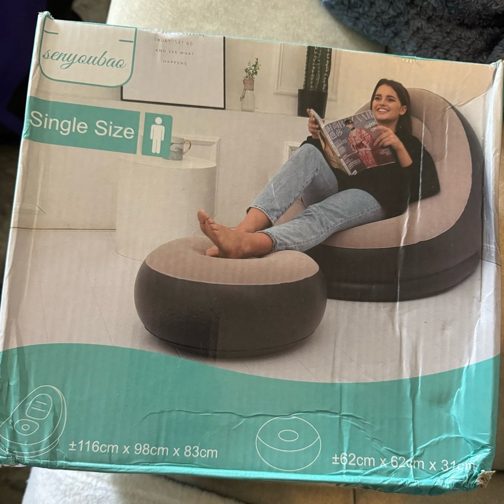 Blow up chair with footstool see pics for measurements,  brand new -  NWT
